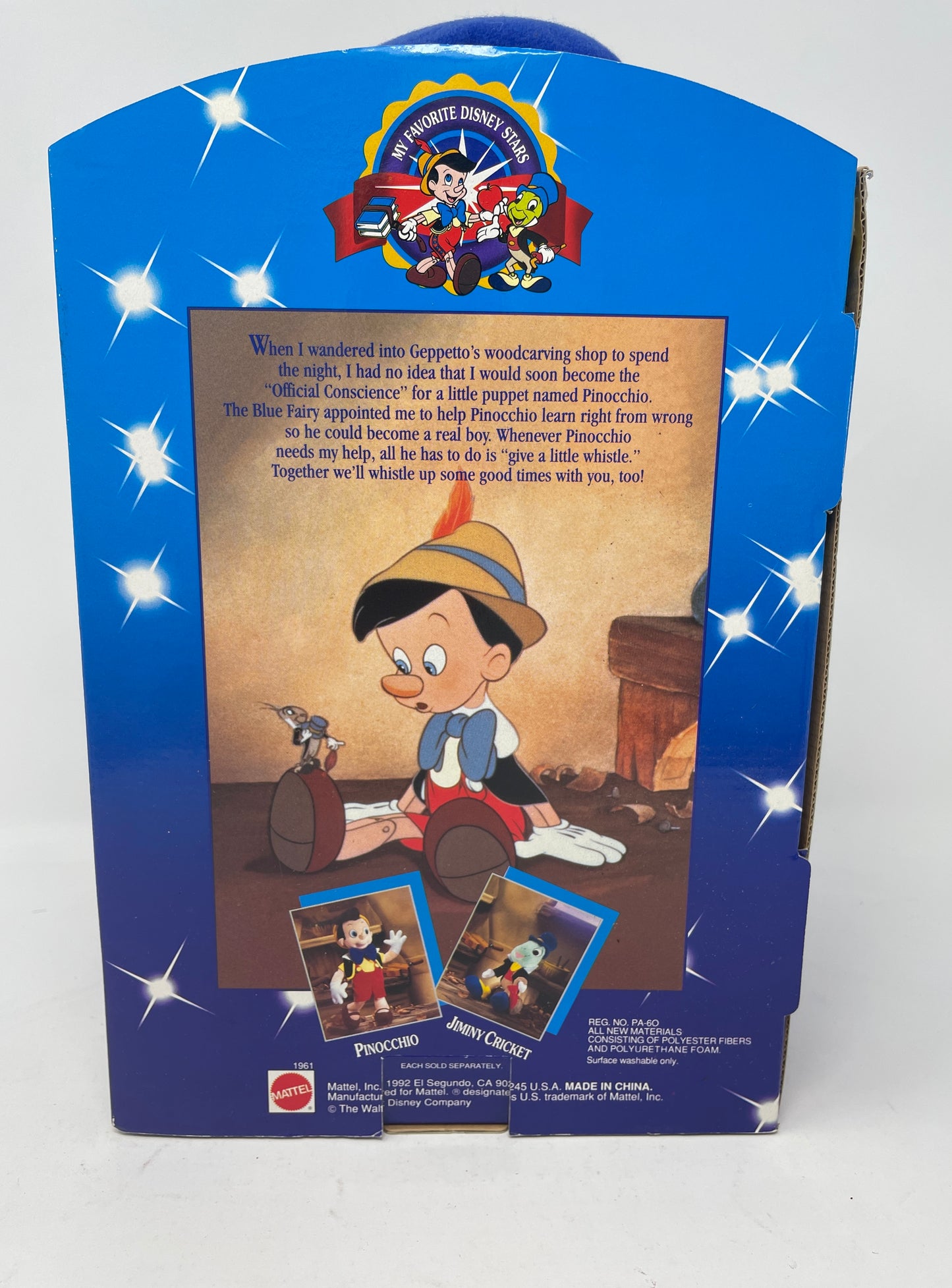JIMINY CRICKET PLUSH - WALT DISNEY’S PINOCCHIO - #1961 - MATTEL 1992