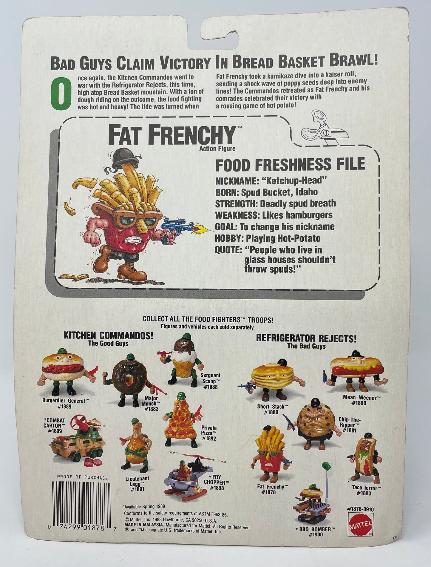FAT FRENCHY - FOOD FIGHTERS - #1878 - MATTEL 1988