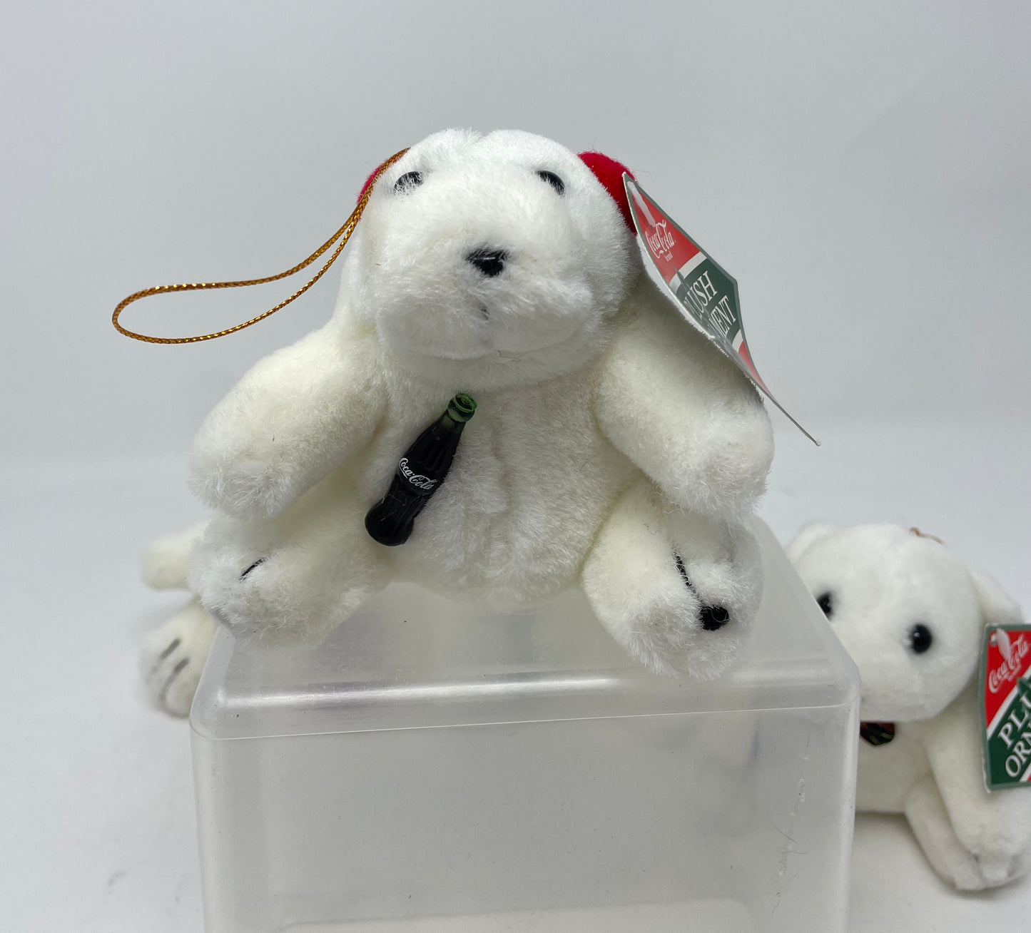 SET OF 4 COCA-COLA PLUSH BEARS CHRISTMAS ORNAMENTS - 1996