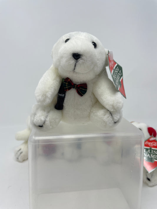 SET OF 4 COCA-COLA PLUSH BEARS CHRISTMAS ORNAMENTS - 1996