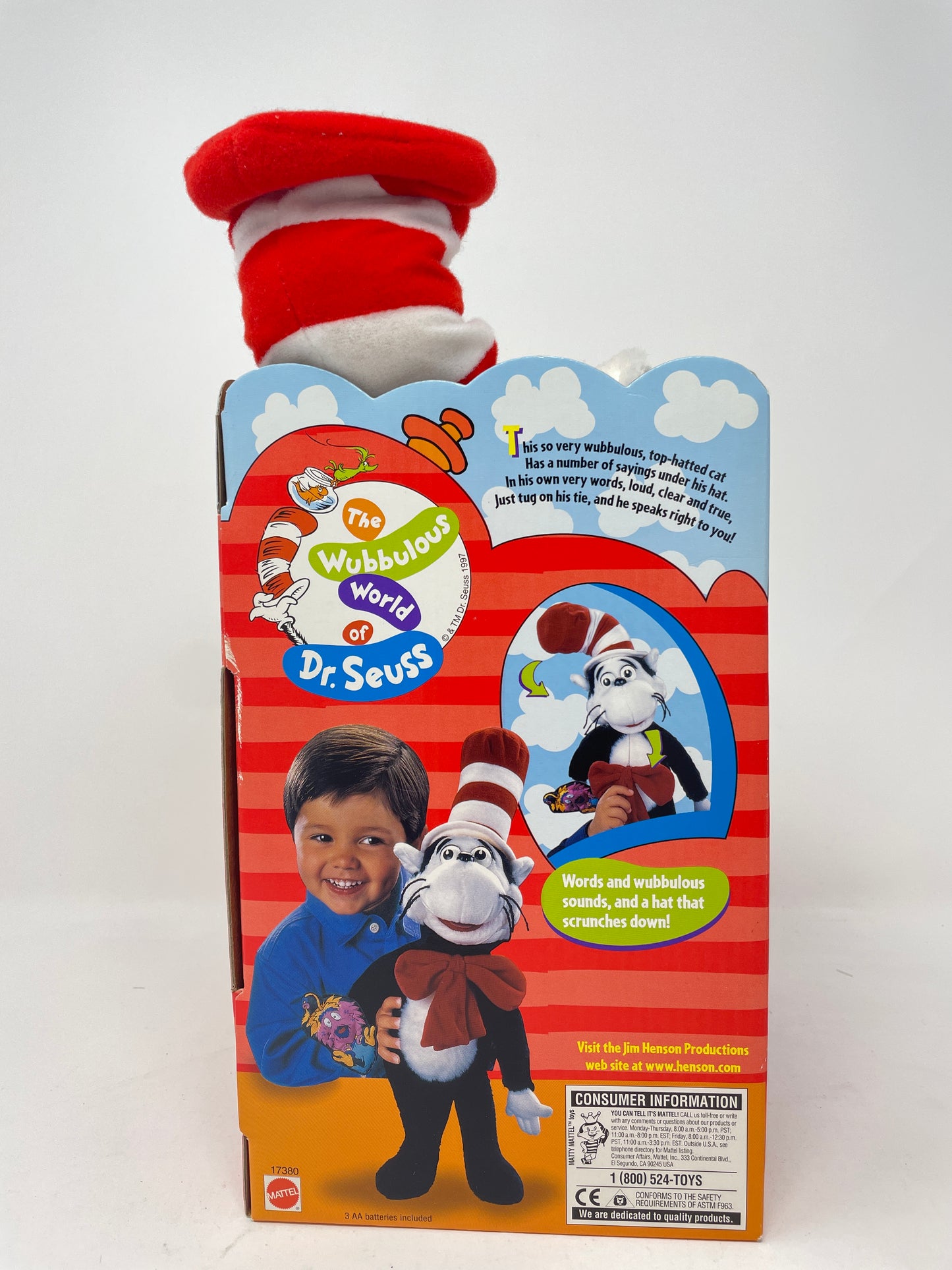 CAT IN THE HAT WITH THE GINK PLUSH - RHYME AND SURPRISE - THE WUBBULOUS WORLD OF DOCTOR SEUSS - #17380 - MATTEL 1997