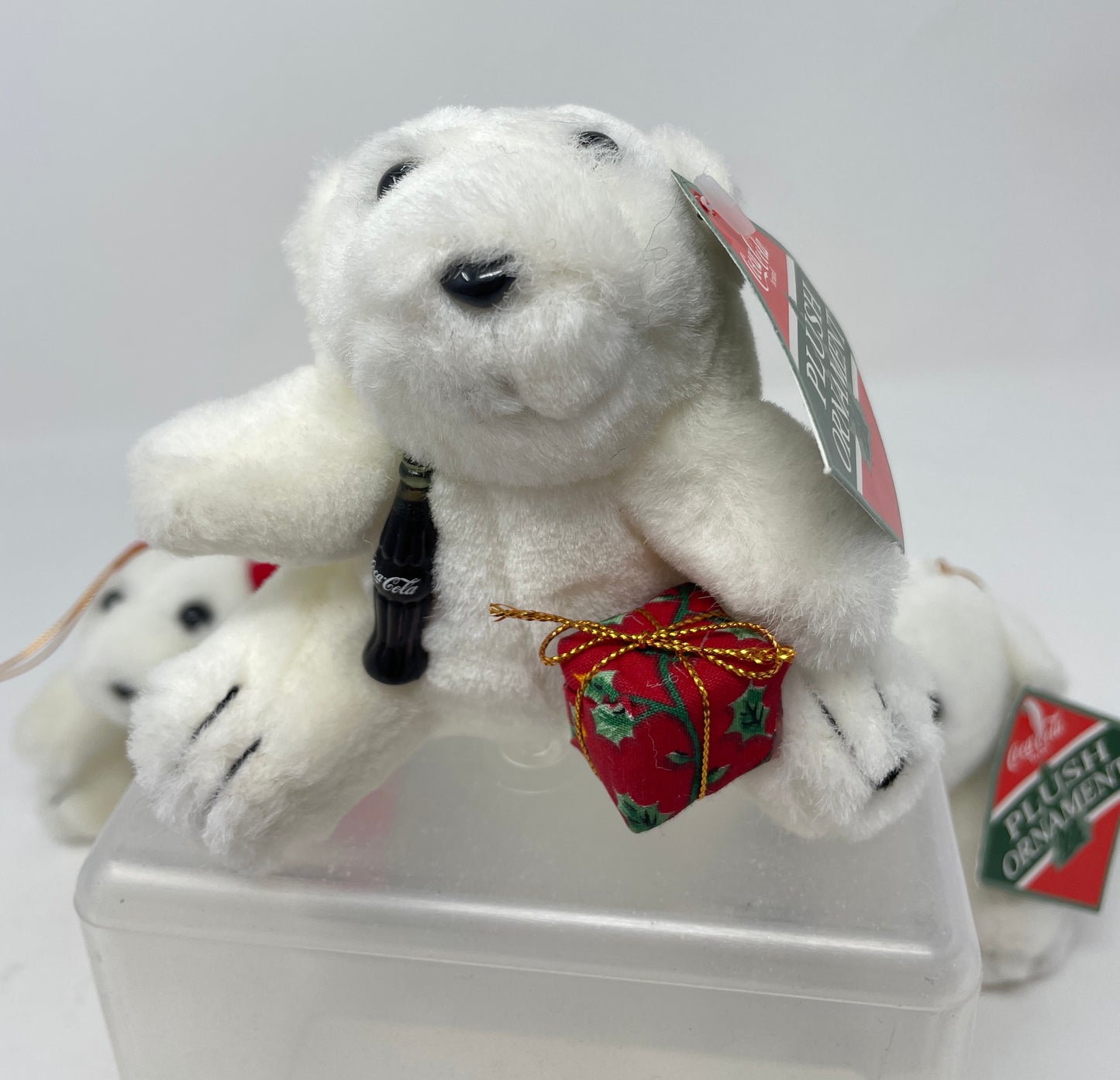 SET OF 4 COCA-COLA PLUSH BEARS CHRISTMAS ORNAMENTS - 1996