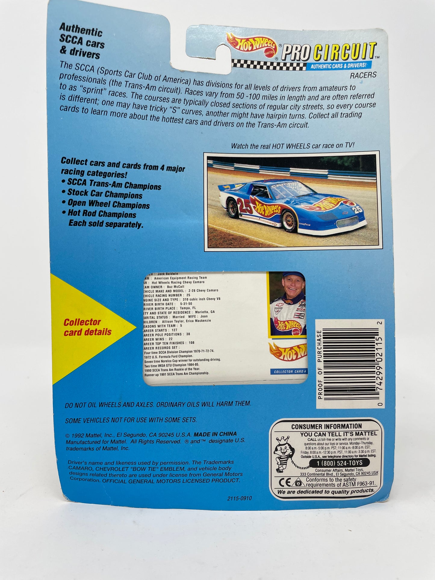 HOT WHEELS - PRO CIRCUIT - JACK BALDWIN - #2115 - MATTEL 1992