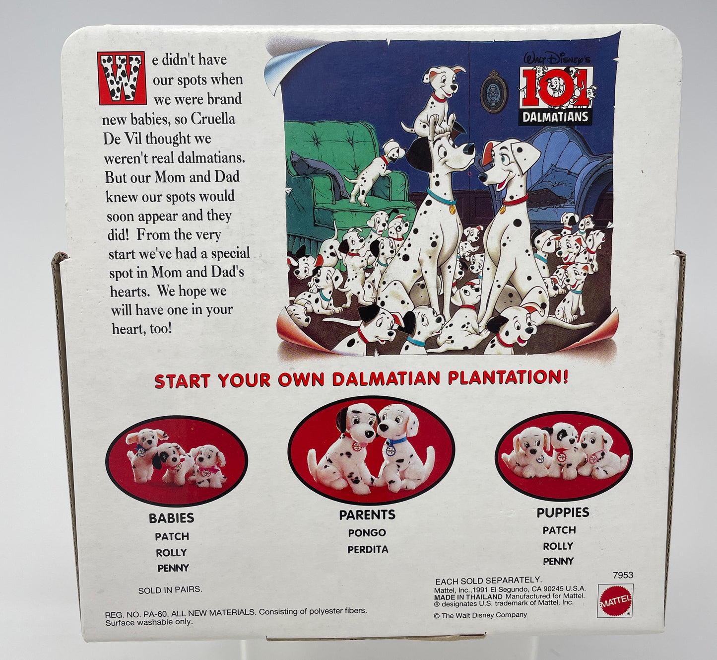 101 DALMATIONS PLUSH - PATCH & ROLLY - #7953 - MATTEL 1991