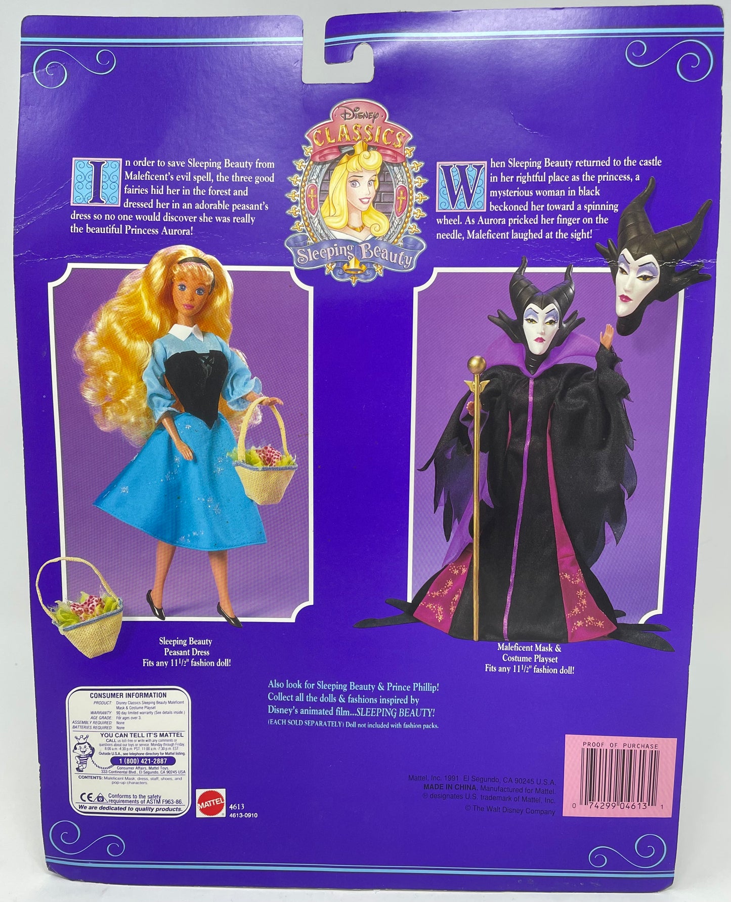 MALEFICENT MASK & COSTUME PLAYSET - SLEEPING BEAUTY - DISNEY CLASSICS - #4613 - MATTEL 1991