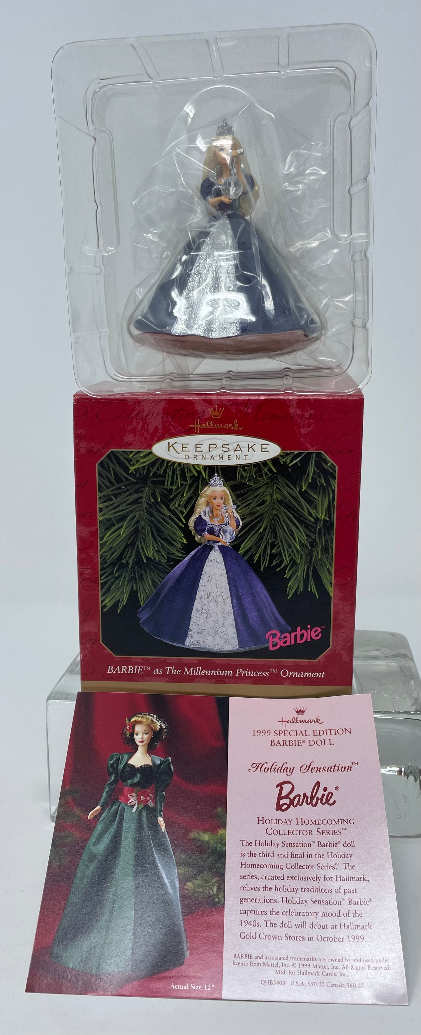 1993 WINTER ROYALE BARBIE - LIMITED EDITION - #10658 - MATTEL *PLUS BONUS 1999 HALLMARK HOLIDAY ORNAMENT