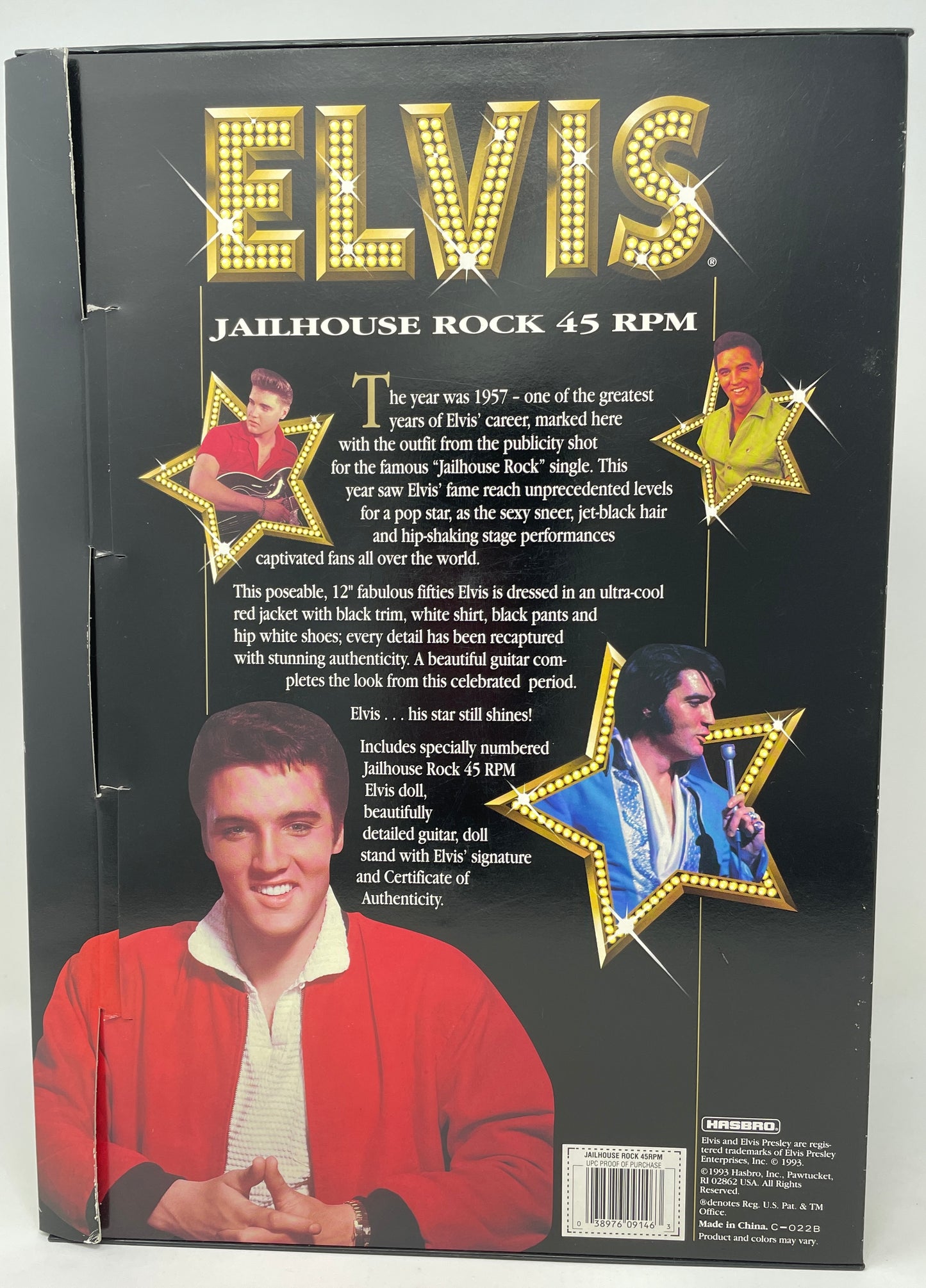 ELVIS - THE SUN NEVER SETS ON A LEGEND - JAILHOUSE ROCK 45 RPM - COMMEMORATIVE COLLECTION - HASBRO 1993