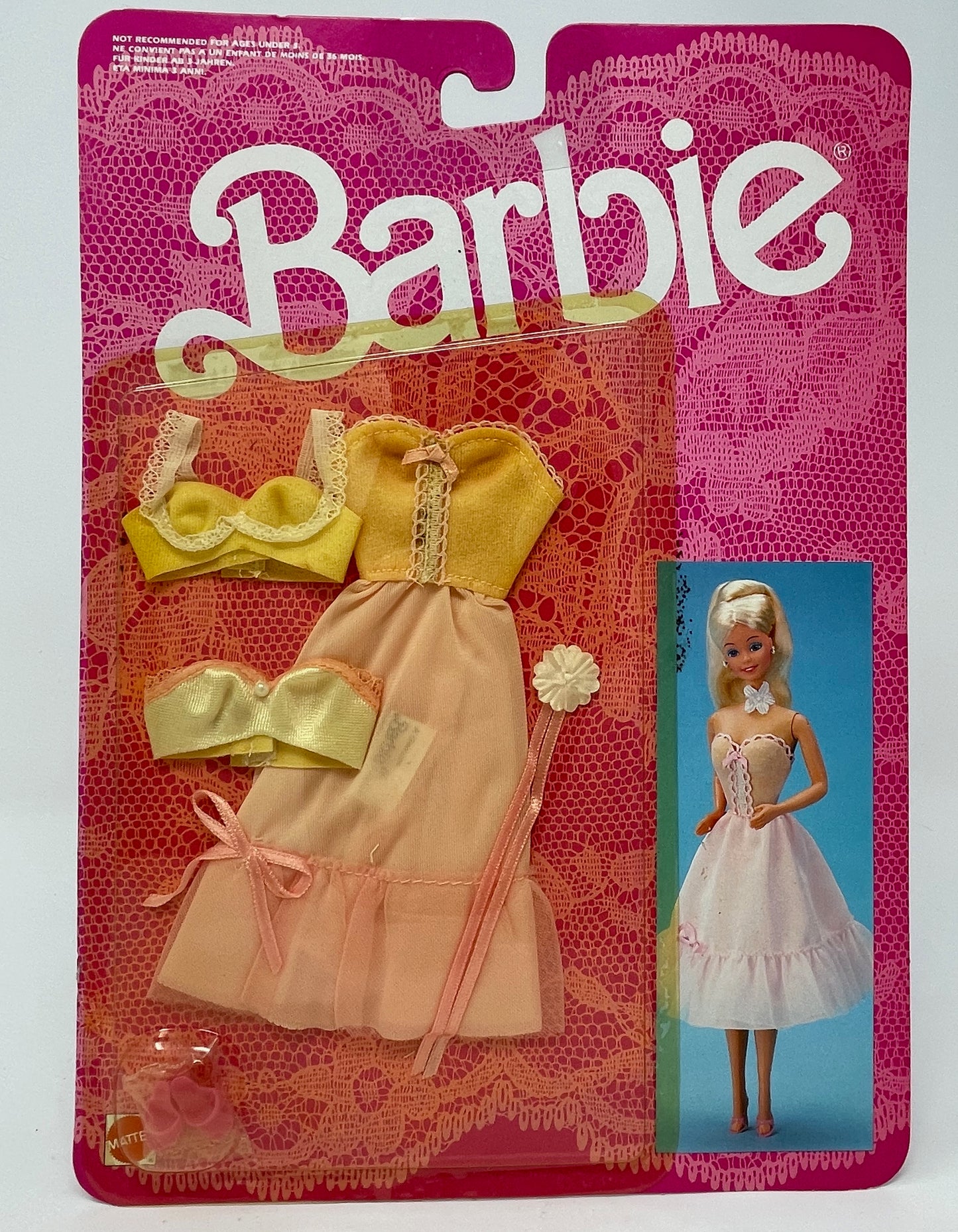 BARBIE - FANCY FRILLS LINGERIE - PINK/YELLOW DRESS/BRA TOPS/SANDALS #3184 - MATTEL 1986 (2 OF 2)