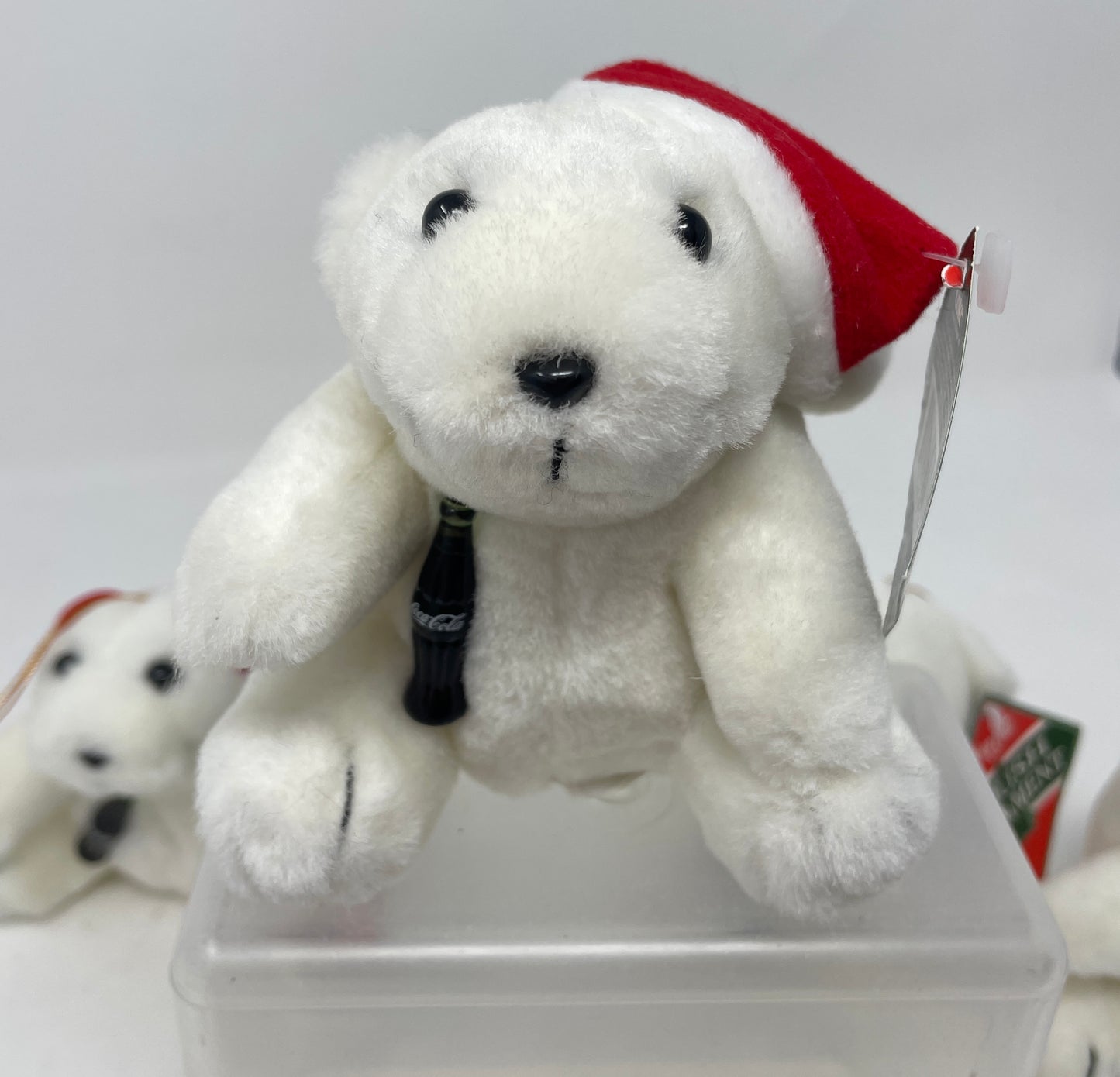 SET OF 4 COCA-COLA PLUSH BEARS CHRISTMAS ORNAMENTS - 1996