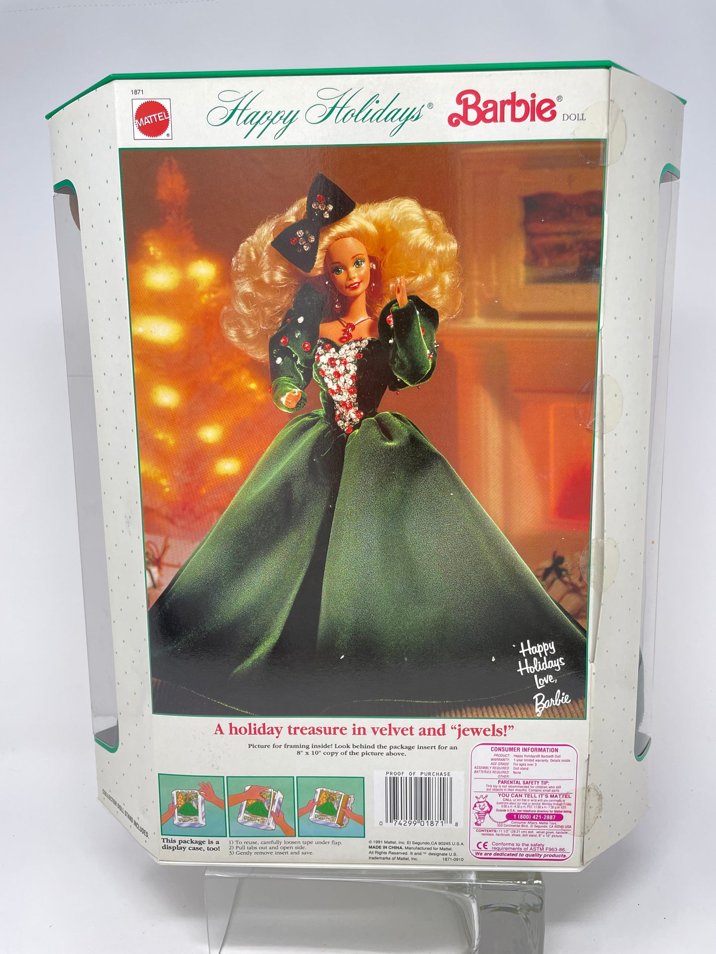 1991 HAPPY HOLIDAYS BARBIE - SPECIAL EDITION - #1871 - MATTEL - *PLUS BONUS 1995 HALLMARK HOLIDAY ORNAMENT