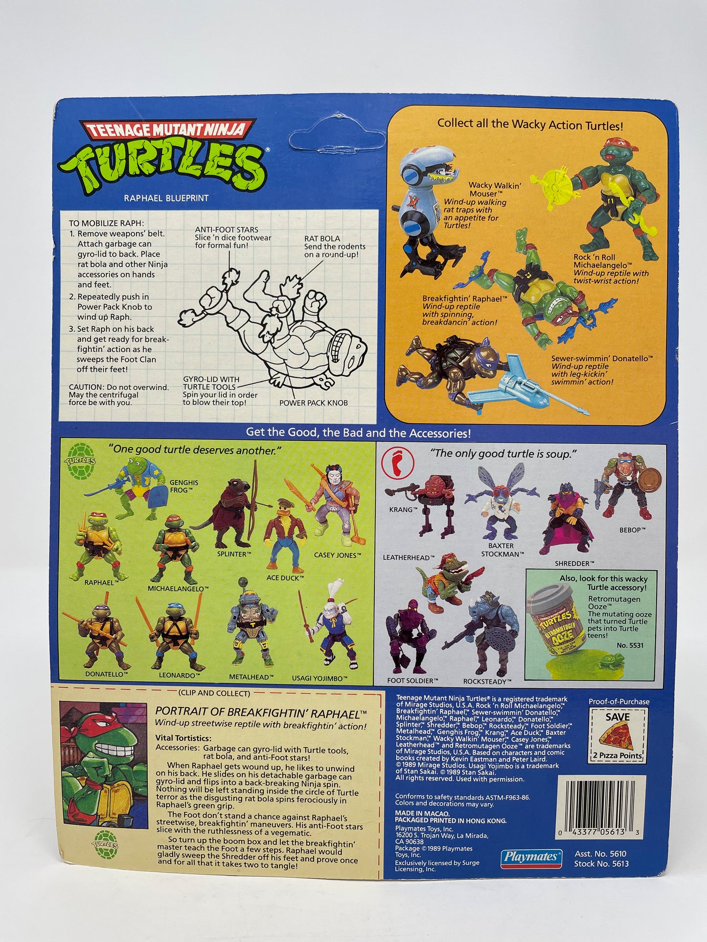 TEENAGE MUTANT NINJA TURTLES - WACKY ACTION -BREAKFIGHTIN' RAPHAEL - 1989 PLAYMATES TOYS