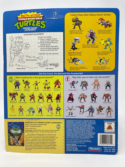 TEENAGE MUTANT NINJA TURTLES - WACKY ACTION - SWORD SLICIN' LEONARDO - 1989 PLAYMATES TOYS