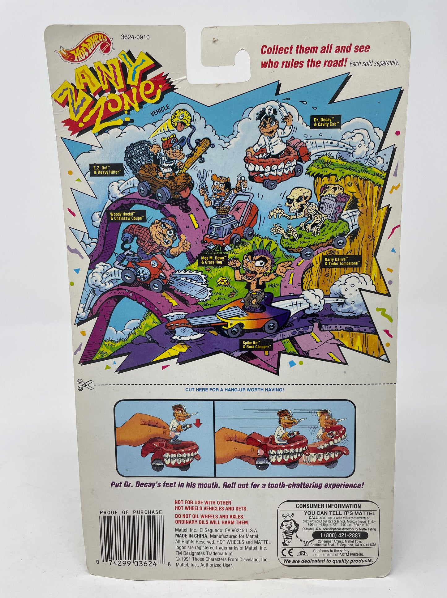DR DECAY & HIS CAVITY CAB - ZANY ZONE - 1991 HOT WHEELS