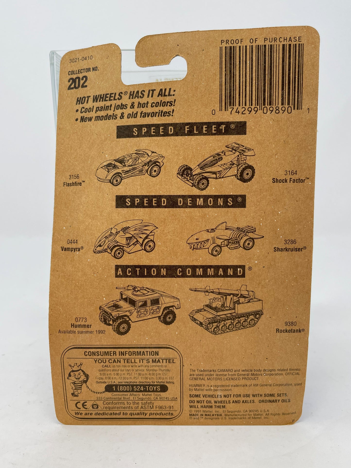 HOT WHEELS - 1993 CAMARO - COLLECTOR NO 202 - 1991 MATTEL