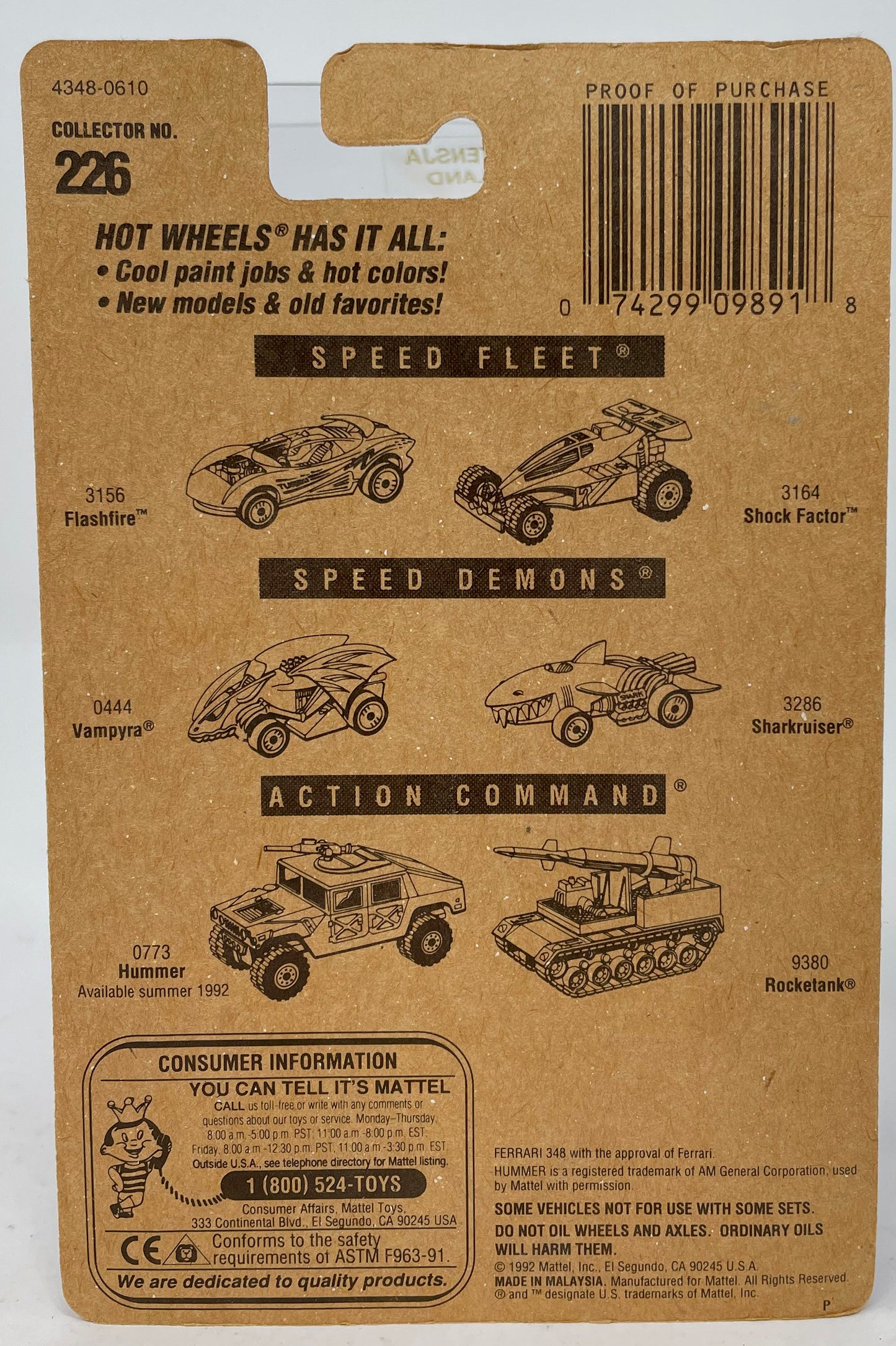 HOT WHEELS - FERRARI 348 - COLLECTOR NO. 226 - 1992 MATTEL
