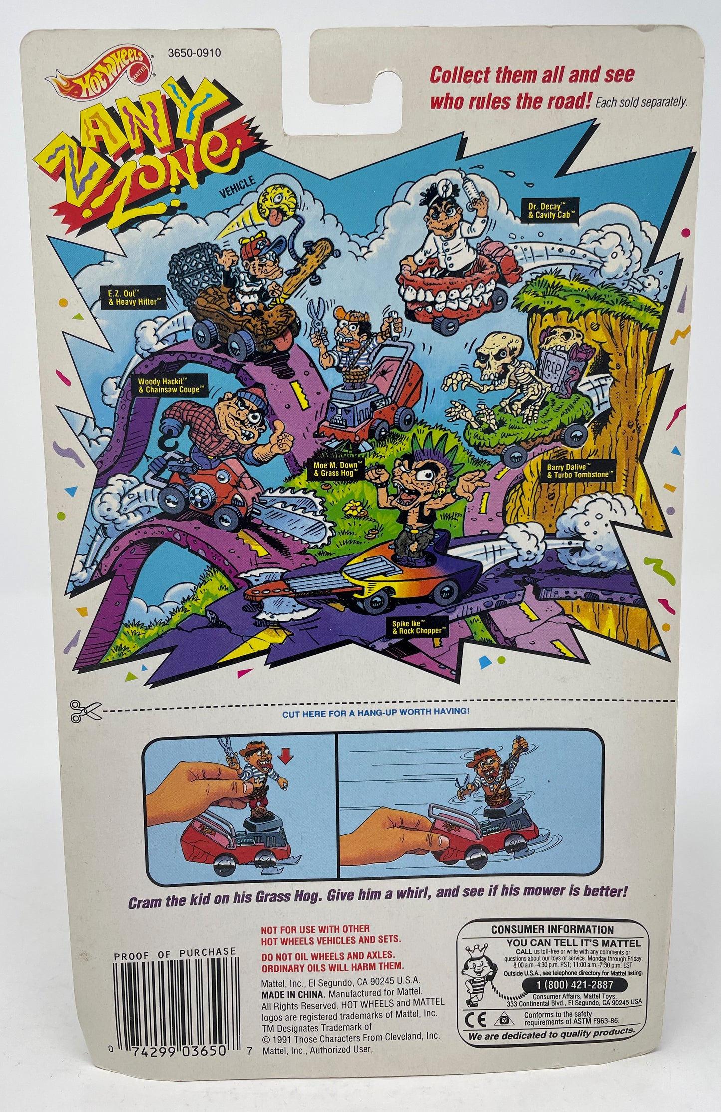 MOE M DOWN & HS GRASS HOG - ZANY ZONE HOT WHEELS - 1991 MATTEL