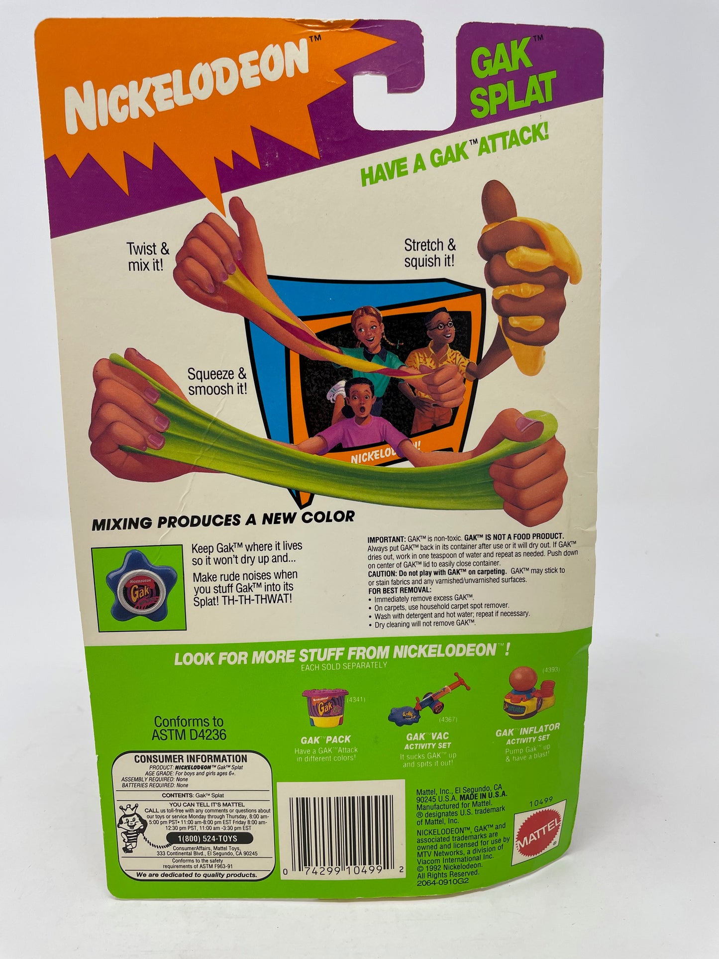 VINTAGE - NICKELODEON GAK SPLAT - YELLOW & PINK - FACTORY SEALED - 1992 MATTEL