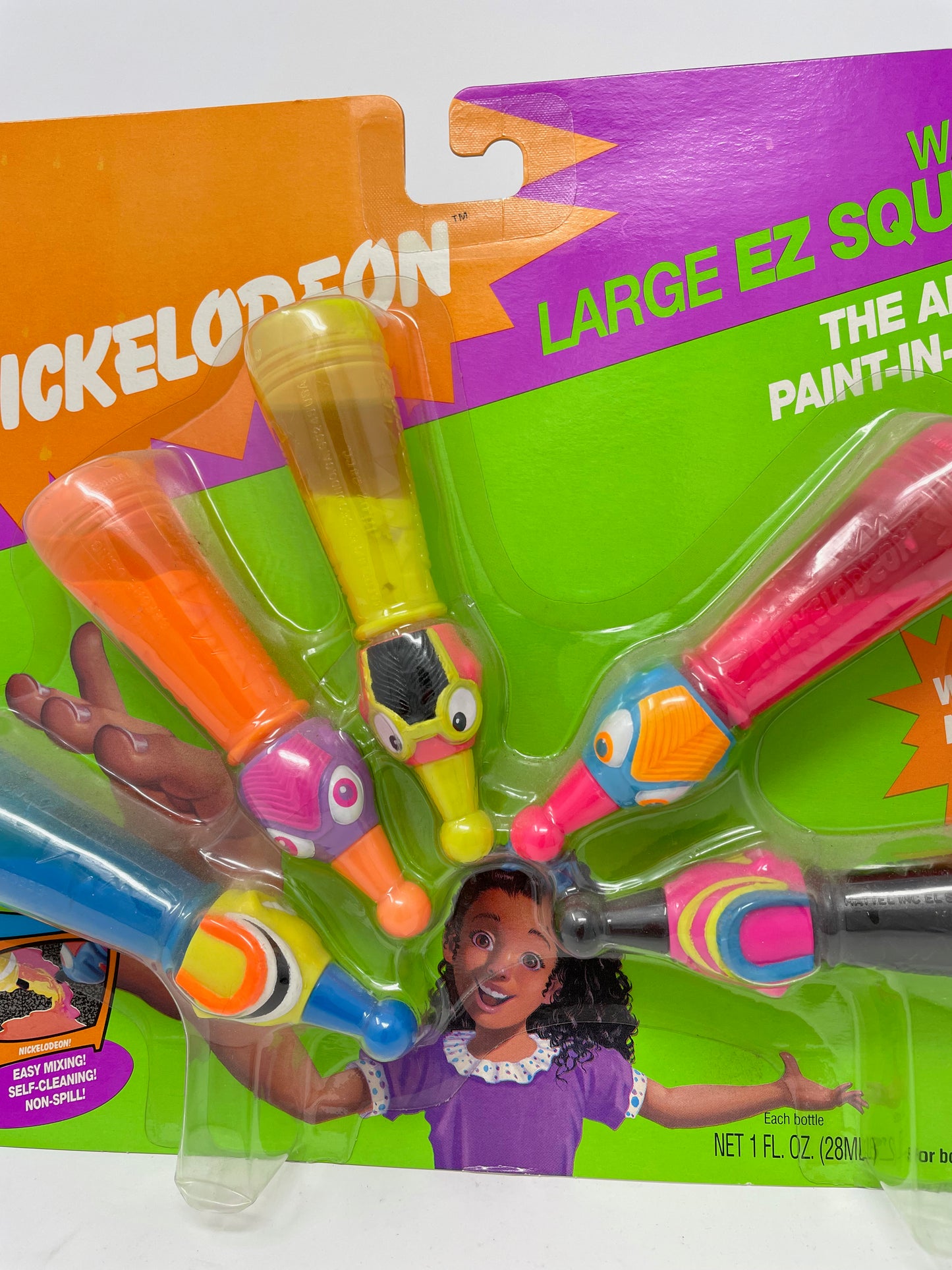 VINTAGE - NICKEOLODEON LARGE EZ SQUEEZE PAINT BRUSHES - FACTORY SEALED- 1992 MATTEL