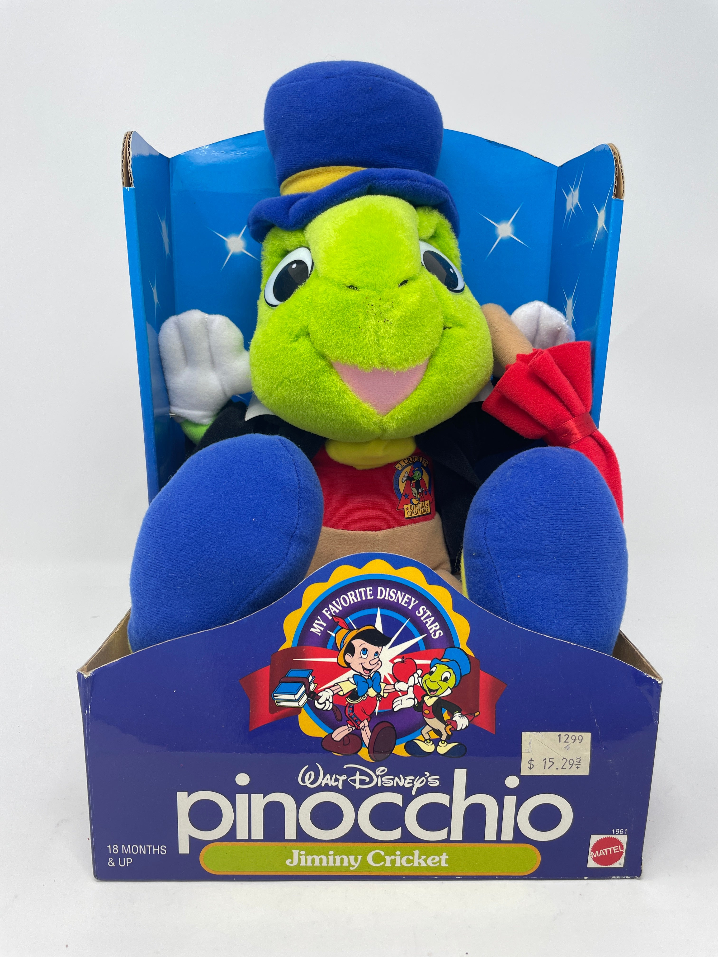 JIMINY CRICKET PLUSH WALT DISNEY S PINOCCHIO 1961 MATTEL 1992 Mr. Joe s Really Big Toys Collectibles