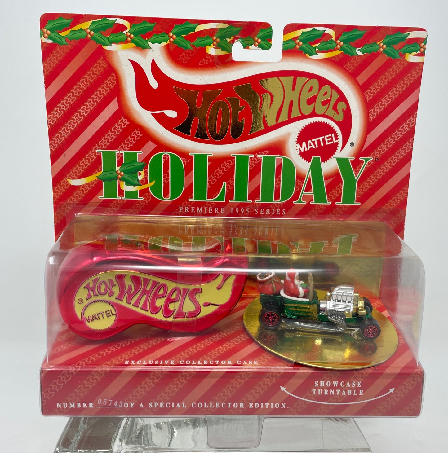 HOT WHEELS HOLIDAY GREEN T-BUCKET - RED LOGO CASE - PREMIERE 1995 SERIES - NUMBERED SPECIAL COLLECTOR EDITION - MATTEL