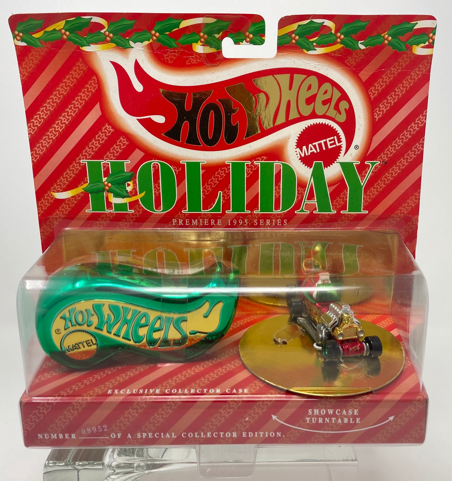 HOT WHEELS HOLIDAY RED T-BUCKET - GREEN LOGO CASE - PREMIERE 1995 SERIES - NUMBERED SPECIAL COLLECTOR EDITION - MATTEL