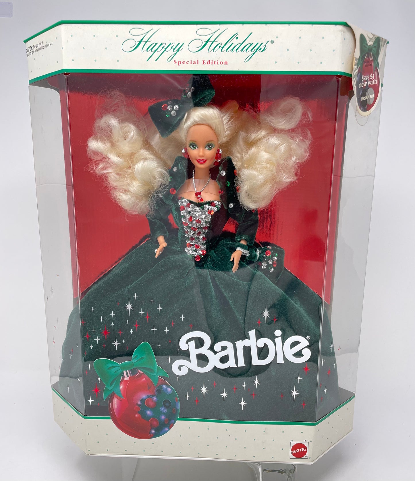 1991 HAPPY HOLIDAYS BARBIE - SPECIAL EDITION - #1871 - MATTEL - *PLUS BONUS 1995 HALLMARK HOLIDAY ORNAMENT