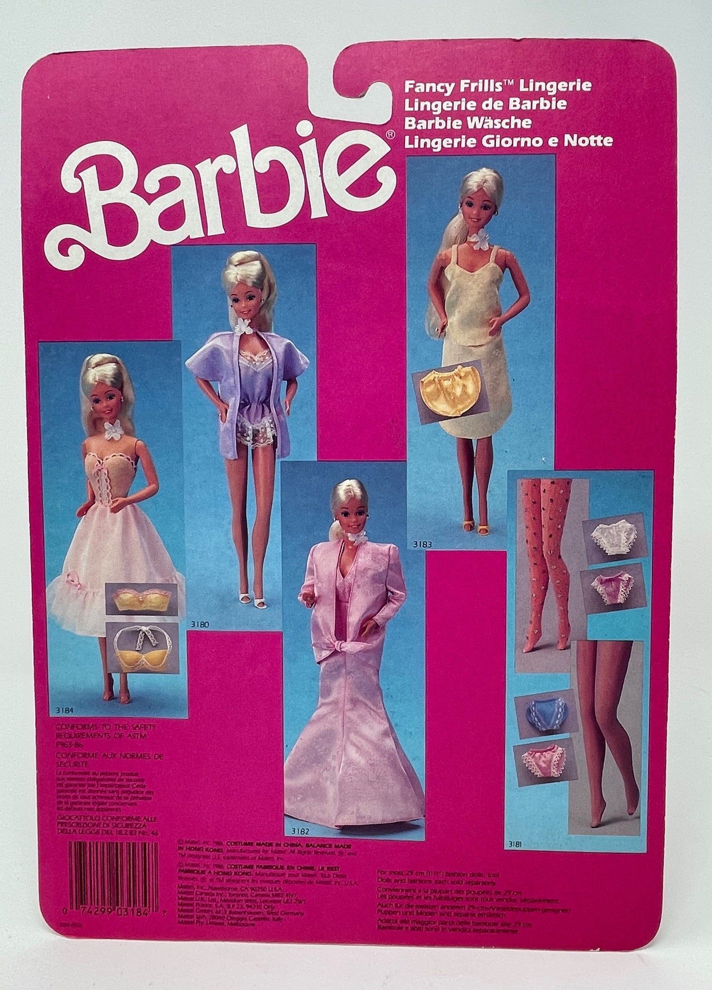 BARBIE - FANCY FRILLS LINGERIE - PINK/YELLOW DRESS/BRA TOPS/SANDALS #3184 - MATTEL 1986 (2 OF 2)