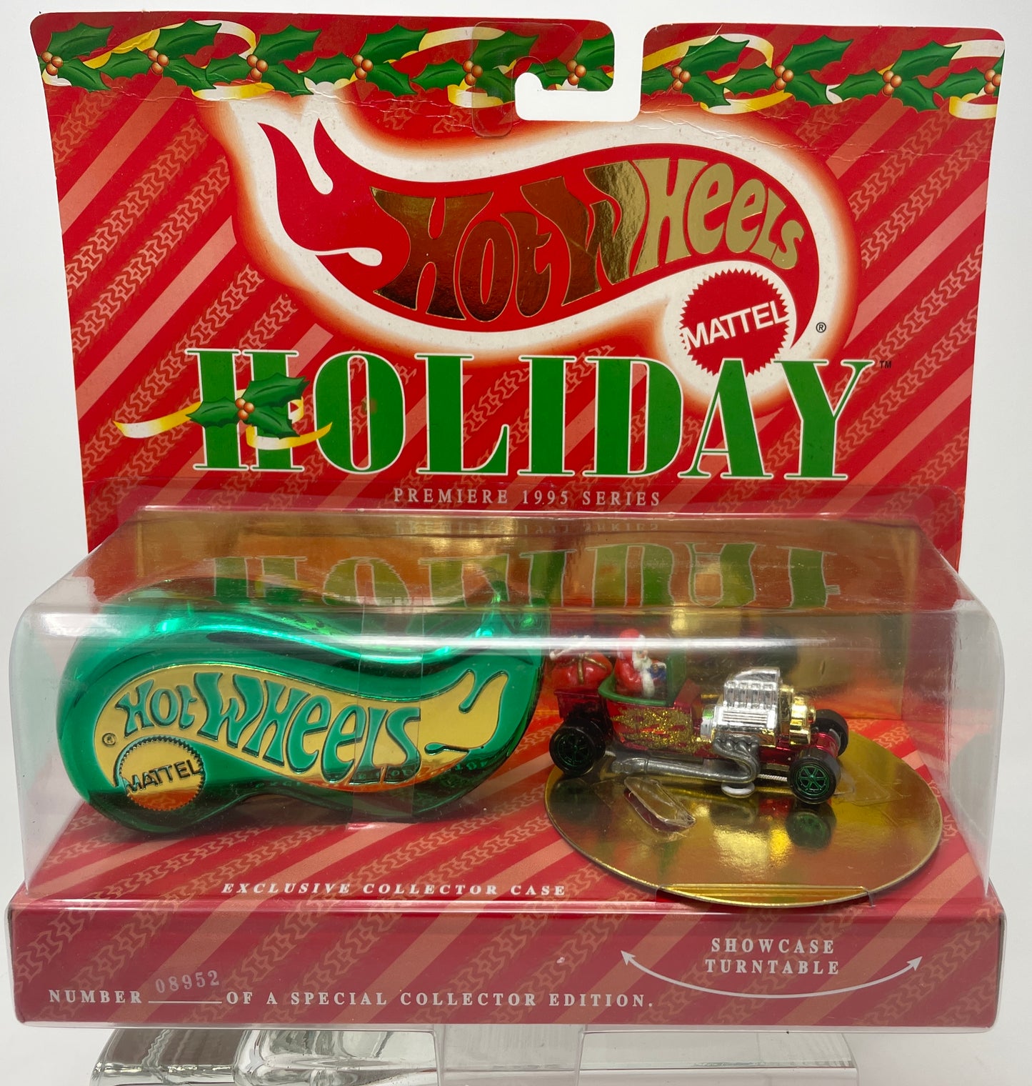 HOT WHEELS HOLIDAY RED T-BUCKET - GREEN LOGO CASE - PREMIERE 1995 SERIES - NUMBERED SPECIAL COLLECTOR EDITION - MATTEL