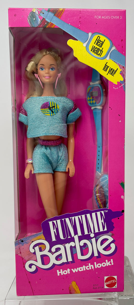 FUNTIME BARBIE - BARBIE DOLL - BLUE OUTFIT AND WATCH - #3717 - MATTEL 1986