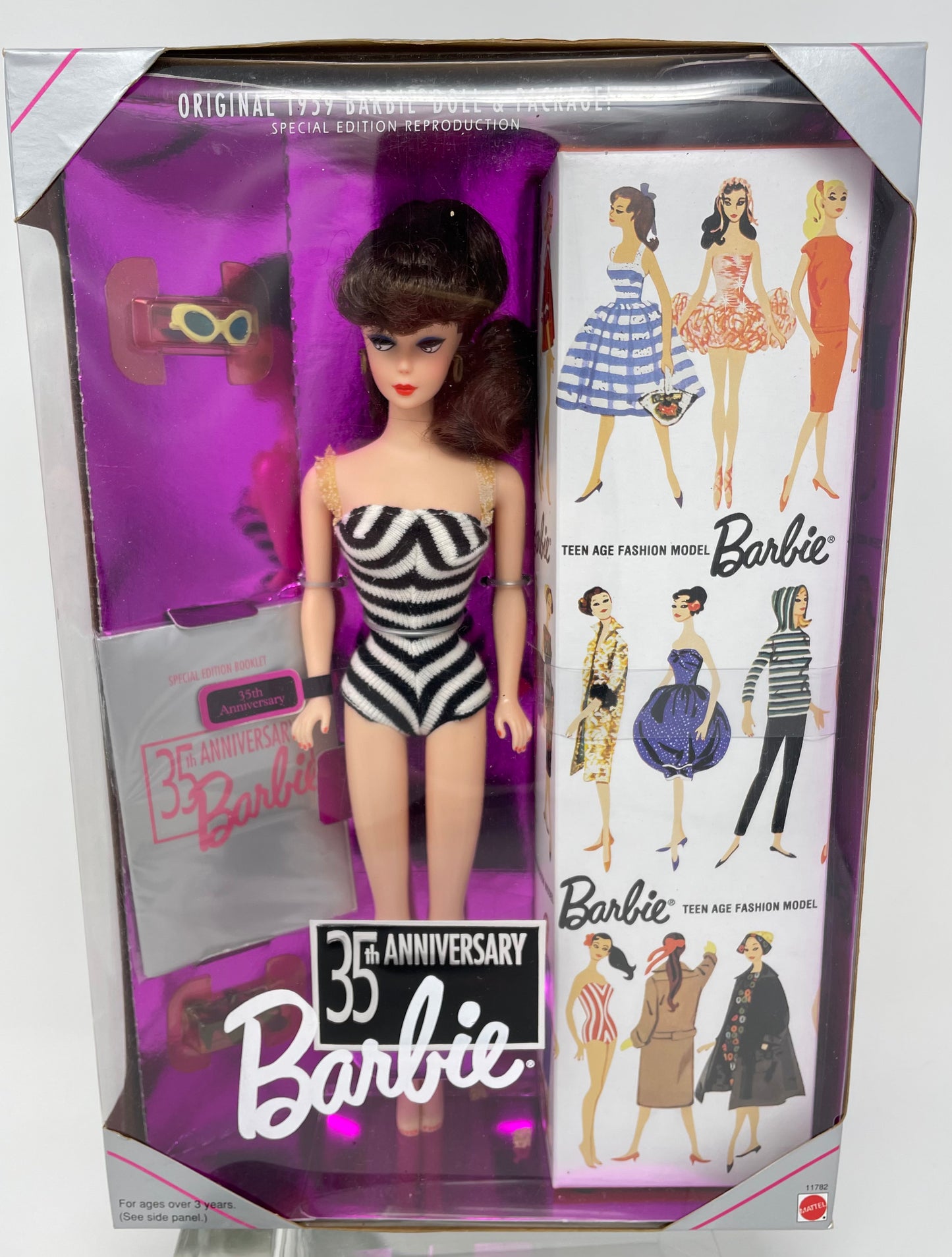 35TH ANNIVERSARY BARBIE - BRUNETTE - #11782 - MATTEL 1993 *PLUS BONUS 1994 HALLMARK MATCHING ORNAMENT