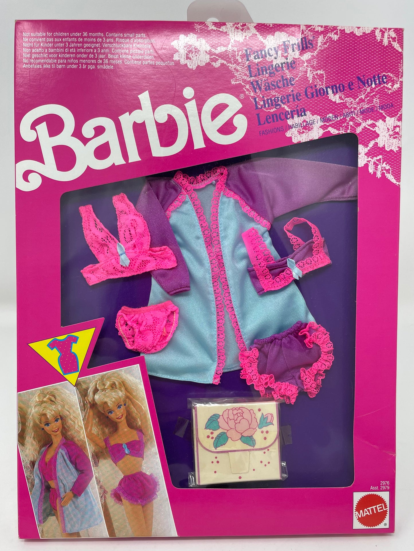 BARBIE - FANCY FRILLS FASHIONS - PINK/PURPLE/AQUA - TWO LINGERIE LOOKS - BOXED #2976 - MATTEL 1991