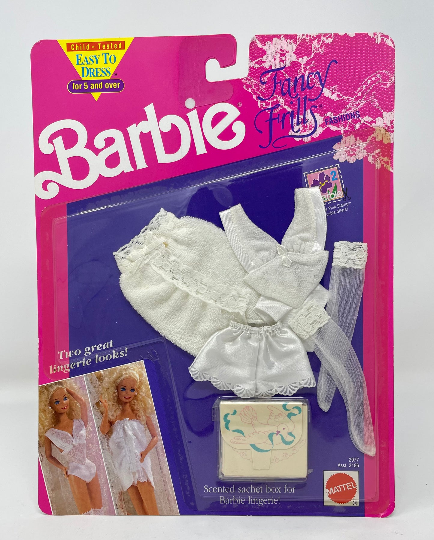 BARBIE - FANCY FRILLS FASHIONS - WHITE - TWO LINGERIE LOOKS - #2977 - MATTEL 1991