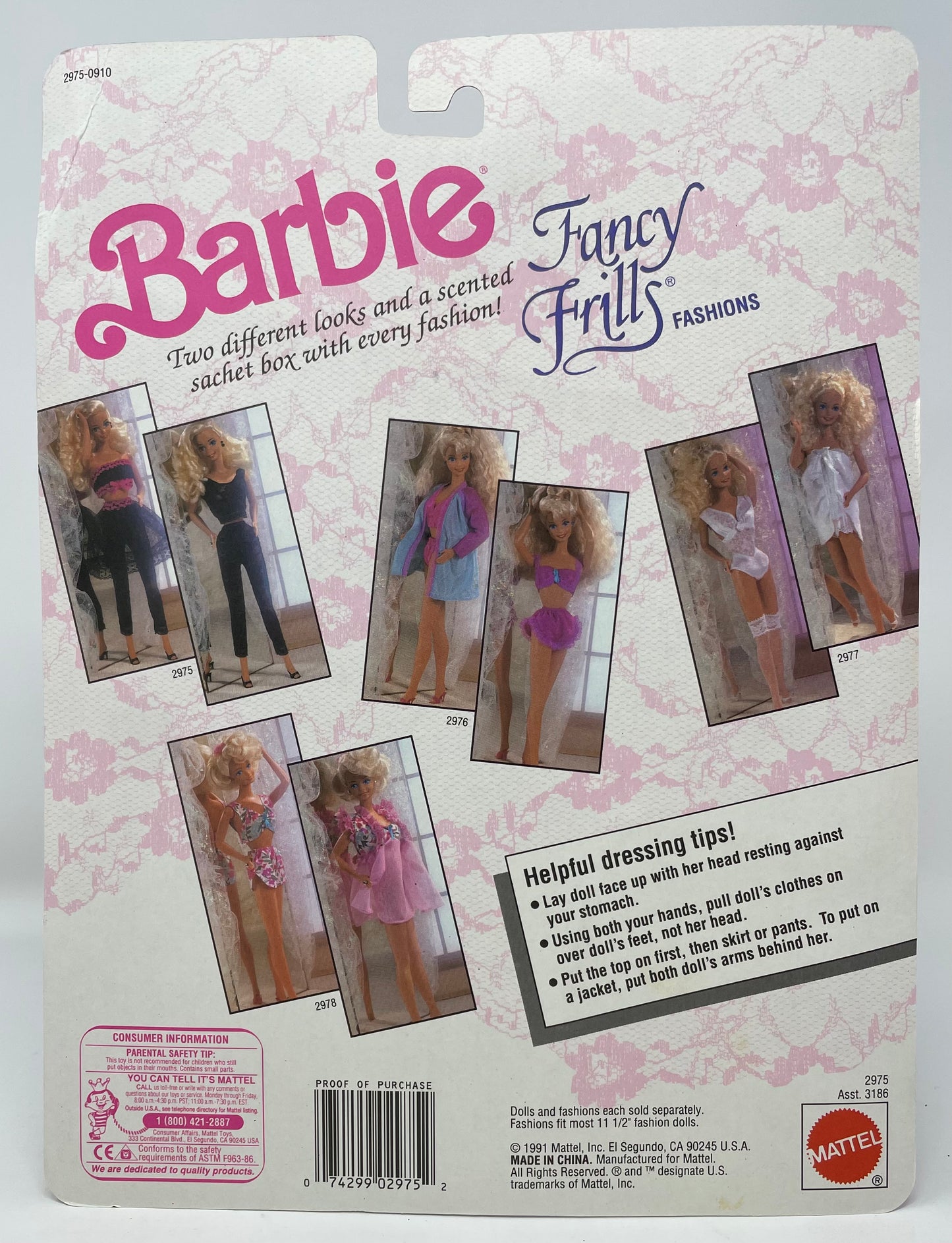 BARBIE FANCY FRILLS FASHIONS - BLACK - TWO LINGERIE LOOKS - CARDED #2975 - MATTEL 1991