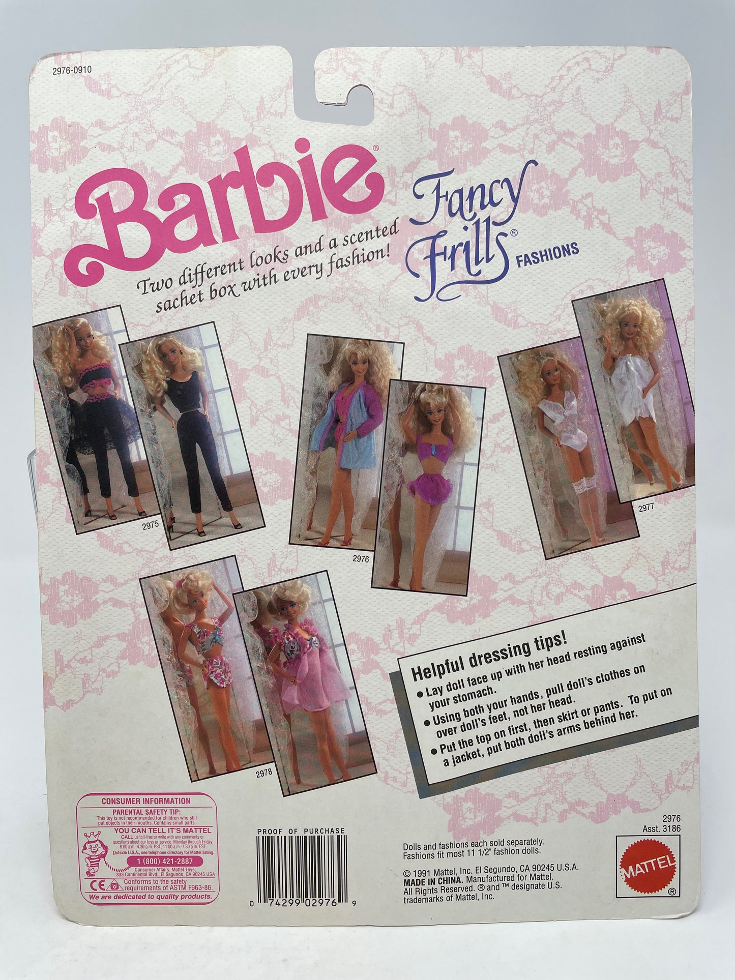 BARBIE FANCY FRILLS FASHIONS - TWO GREAT LINGERIE LOOKS - PINK/PURPLE/AQUA - #2976  - MATTEL 1991