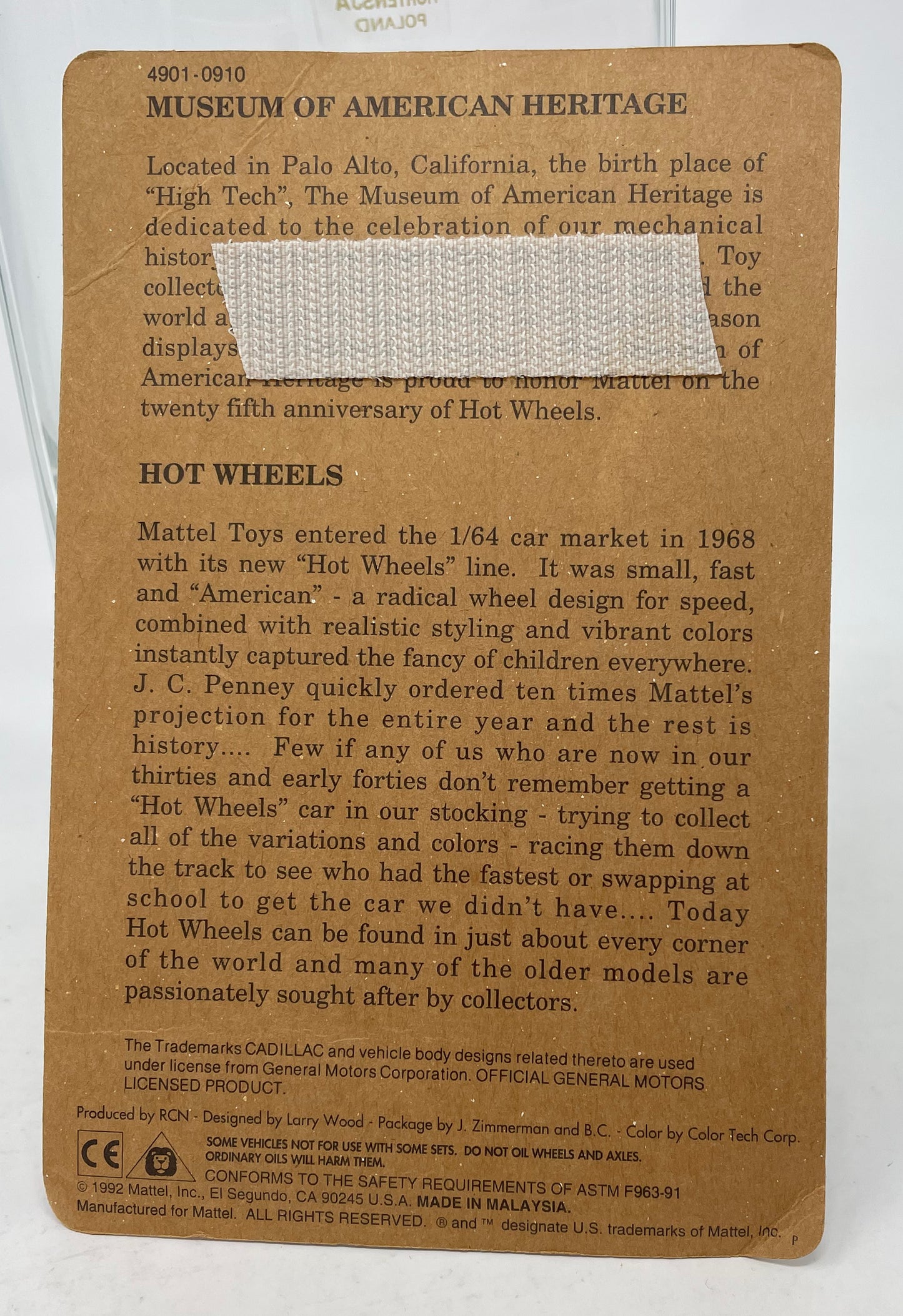 HOT WHEELS - THE MUSEUM OF AMERICAN HERITAGE - 25TH ANNIVERSARY OF HOT WHEELS EXHIBIT - 1992 MATTEL