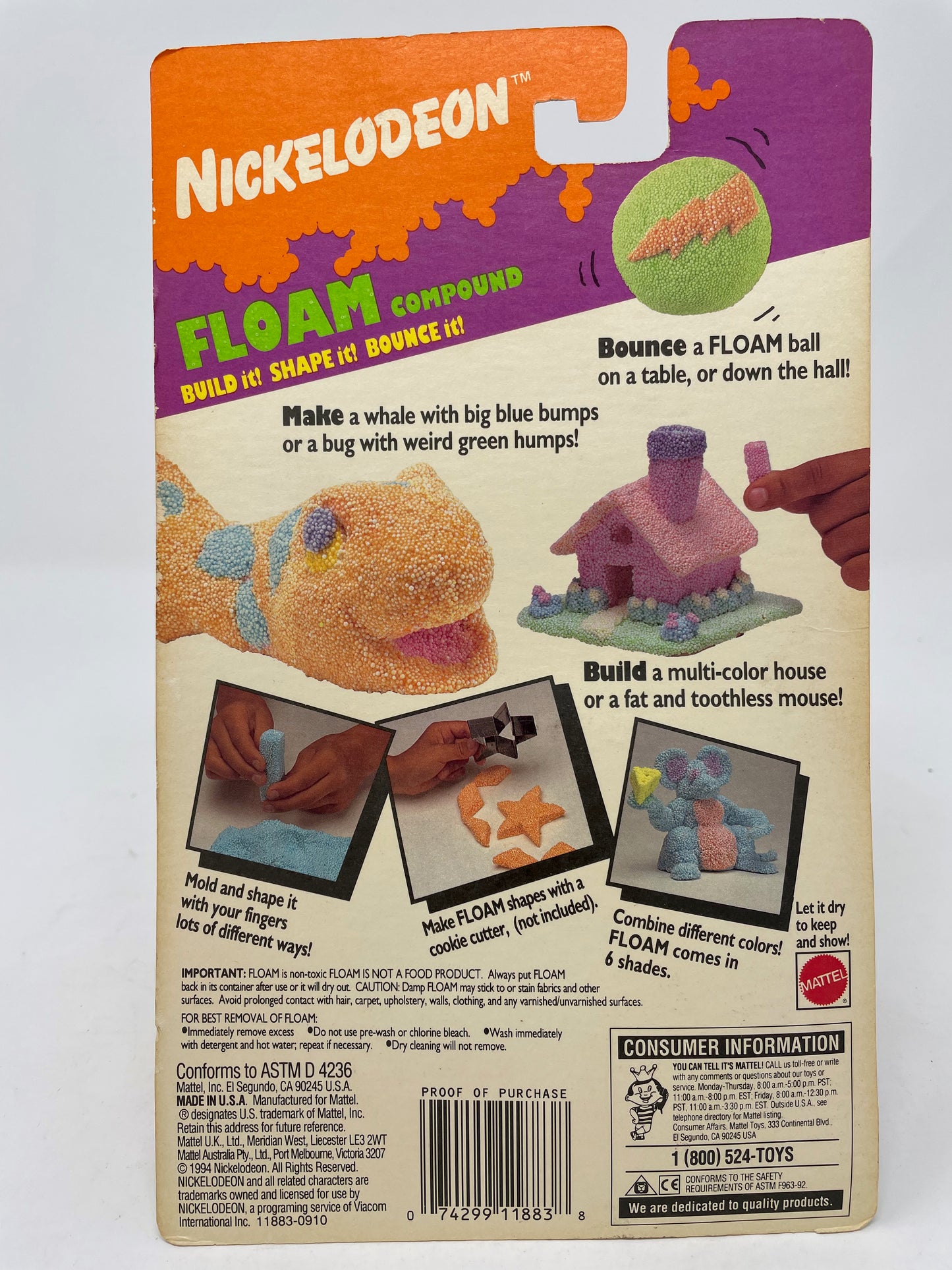 VINTAGE - NICKELODEON FLOAM COMPOUND - ORANGE - FACTORY SEALED - 1994 MATTEL