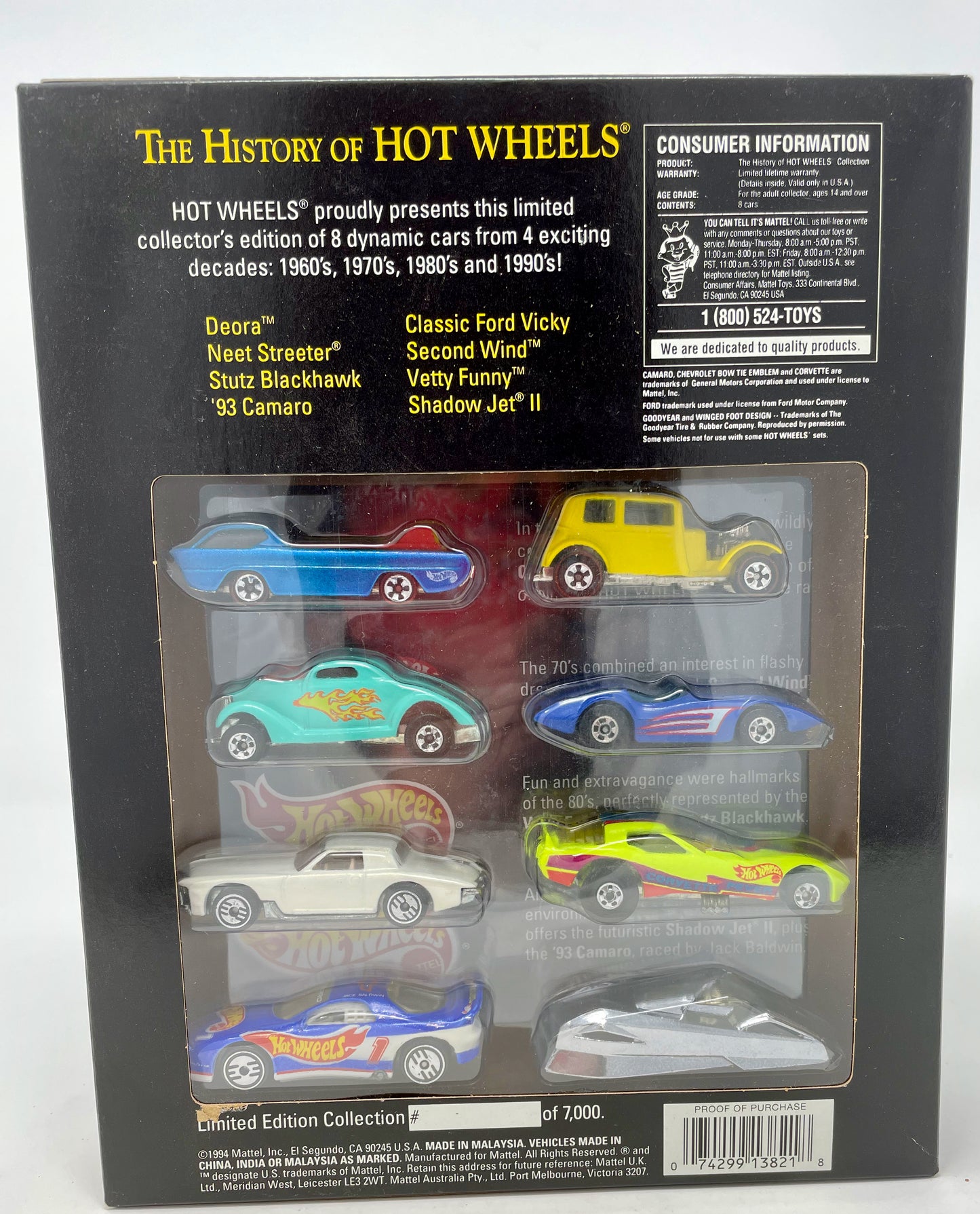 HOT WHEELS - THE HISTORY OF HOT WHEELS - 8 DYNAMIC CARS FROM 4 EXCITING DECADES - 1994 MATTEL